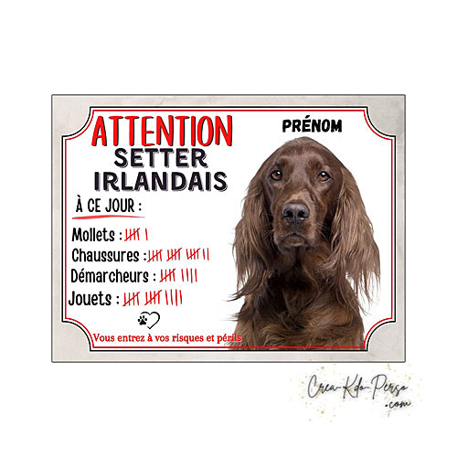 Plaque de portail setter irlandais Attention au chien panneau je monte la garde
