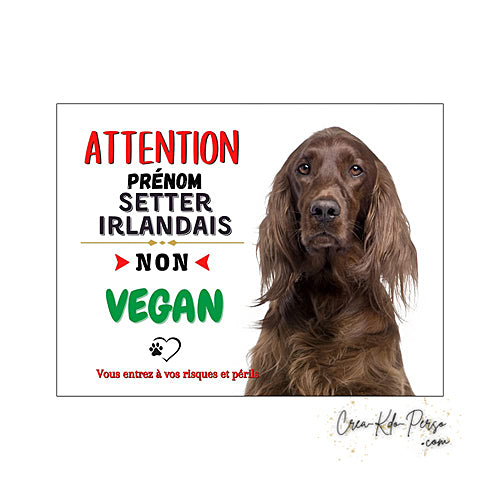 Plaque de portail setter irlandais Attention au chien panneau je monte la garde