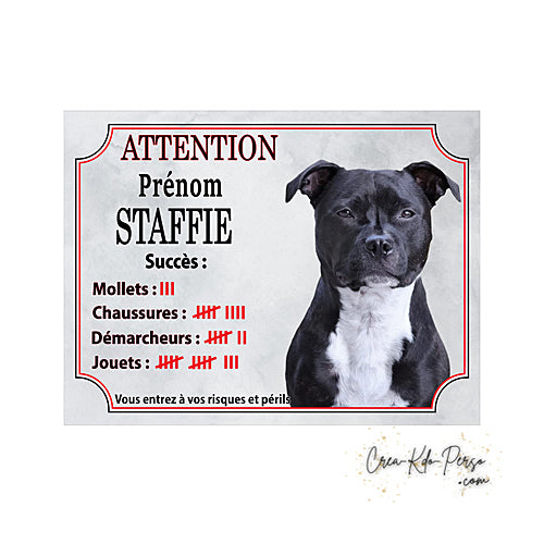 Plaque de portail staffie Attention au chien panneau je monte la garde