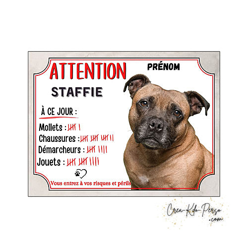 Plaque de portail staffie Attention au chien panneau je monte la garde