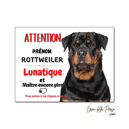 Plaque de portail Rottweiler Attention au chien panneau je monte la garde