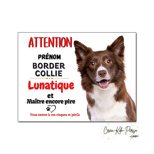 Plaque Border Collie Panneau de portail Attention au chien