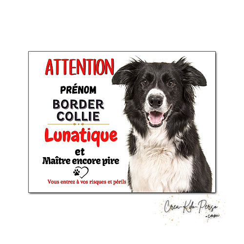 Plaque Border Collie Panneau de portail Attention au chien