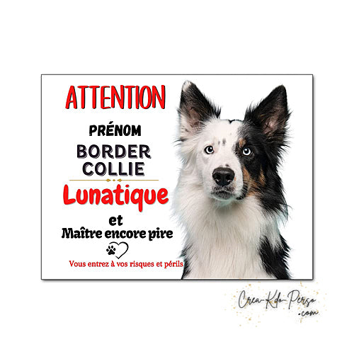 Plaque Border Collie Panneau de portail Attention au chien