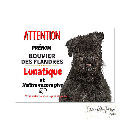 Plaque humour Attention au Chien Bouvier des Flandres lunatique