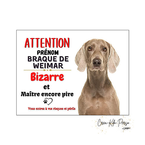 Plaque humour Attention au Chien race Braque de Weimar Bizarre