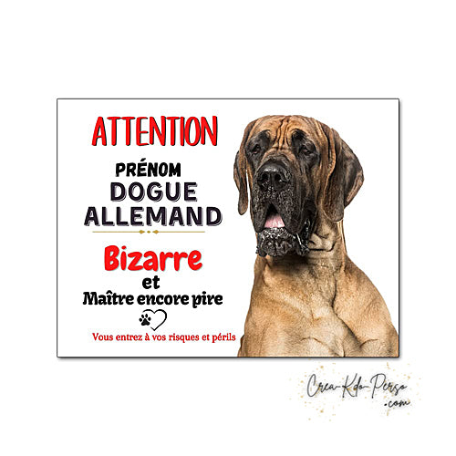 Plaque Dogue Allemand je monte la garde panneau de portail Attention au chien