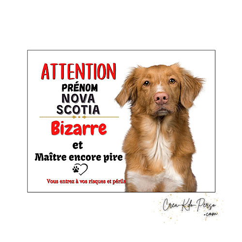 Plaque humour Attention au Chien Nova Scotia Bizarre