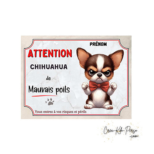 Plaque Chihuahua Attention au chien panneau de portail je monte la garde
