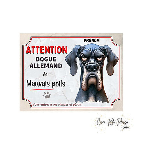 Plaque Dogue Allemand je monte la garde panneau de portail Attention au chien