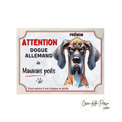 Plaque Dogue Allemand je monte la garde panneau de portail Attention au chien