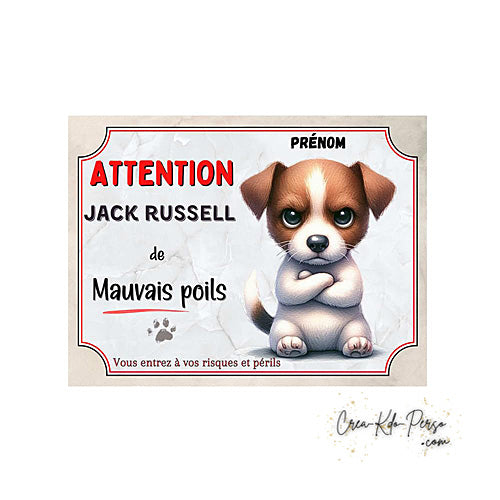 Plaque Jack Russell Attention au chien panneau de portail
