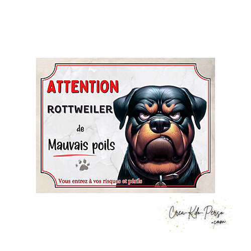 Plaque de portail Rottweiler Attention au chien panneau je monte la garde