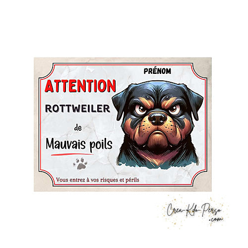 Plaque de portail Rottweiler Attention au chien panneau je monte la garde