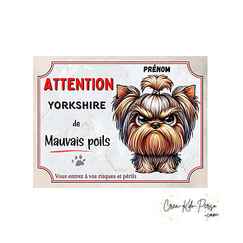 Plaque Yorkshire Attention au chien panneau de portail je monte la garde