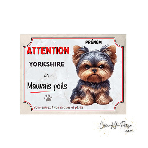 Plaque Yorkshire Attention au chien panneau de portail je monte la garde