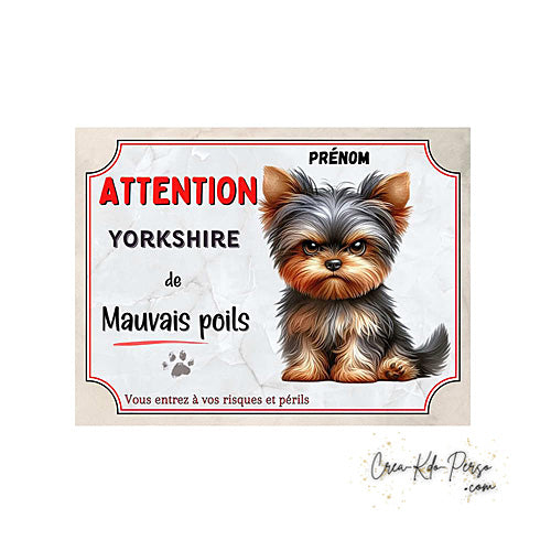 Plaque Yorkshire Attention au chien panneau de portail je monte la garde