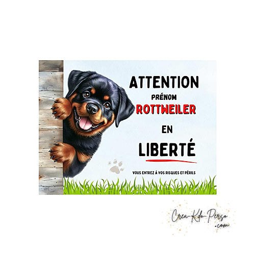 Plaque de portail Rottweiler Attention au chien panneau je monte la garde