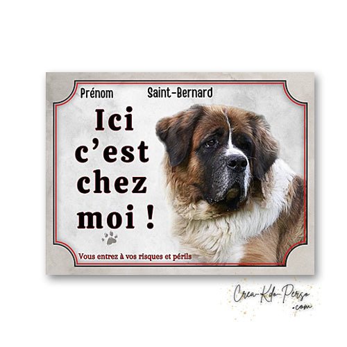 Plaque de portail Saint-Bernard Attention au chien panneau je monte la garde