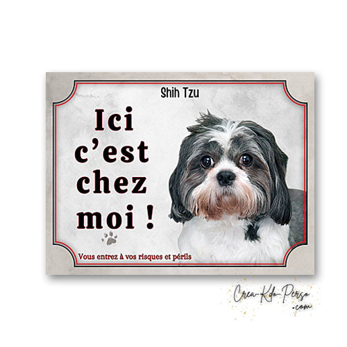 Plaque Shih Tzu Attention au chien panneau de portail je monte la garde