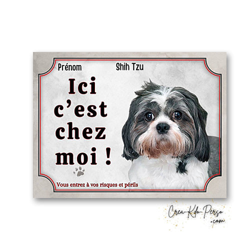Plaque Shih Tzu Attention au chien panneau de portail je monte la garde