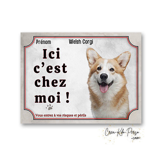 Plaque Welsh Corgi Attention au chien panneau de portail je monte la garde