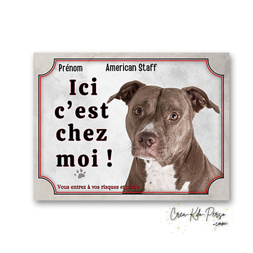 Plaque american staff Attention au chien panneau de portail je monte la garde
