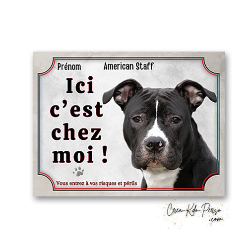 Plaque american staff Attention au chien panneau de portail je monte la garde