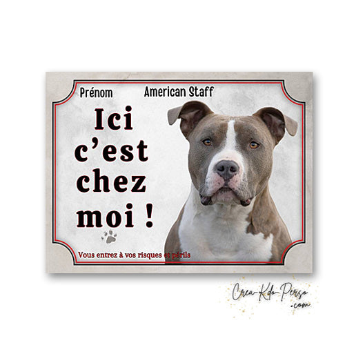 Plaque american staff Attention au chien panneau de portail je monte la garde