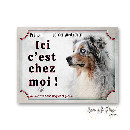 Plaque Berger Australien Panneau de portail Attention au chien je monte la garde