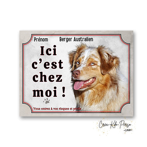 Plaque Berger Australien Panneau de portail Attention au chien je monte la garde