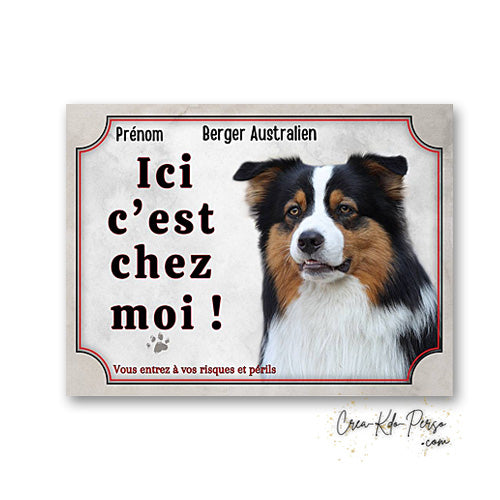 Plaque Berger Australien Panneau de portail Attention au chien je monte la garde