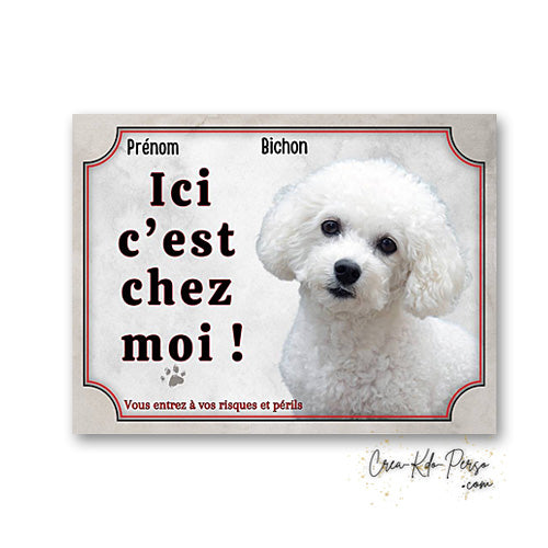 Plaque bichon Attention au chien panneau de portail je monte la garde