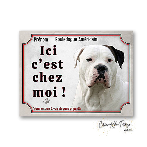 Plaque bouledogue americain Attention au chien panneau de portail je monte la garde