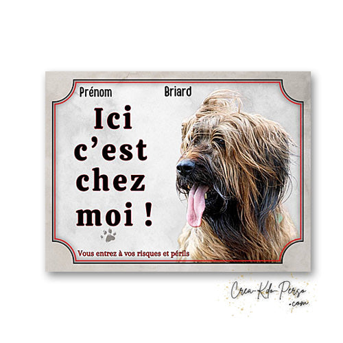 Plaque Briard je monte la garde panneau de portail Attention au chien