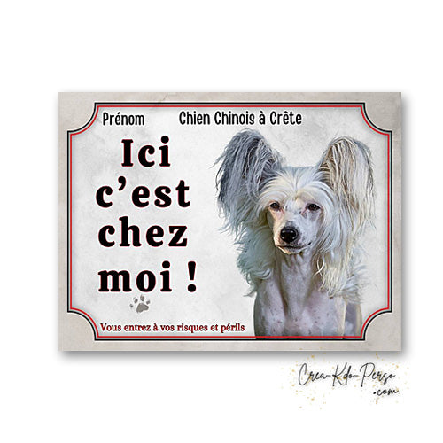 Plaque chien chinois a crete Attention au chien panneau de portail je monte la garde