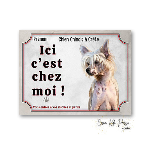 Plaque chien chinois a crete Attention au chien panneau de portail je monte la garde