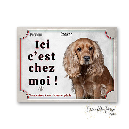Plaque cocker Attention au chien panneau de portail je monte la garde