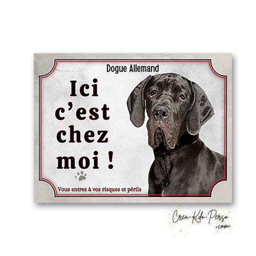 Plaque Dogue Allemand je monte la garde panneau de portail Attention au chien