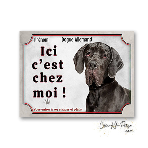 Plaque Dogue Allemand je monte la garde panneau de portail Attention au chien