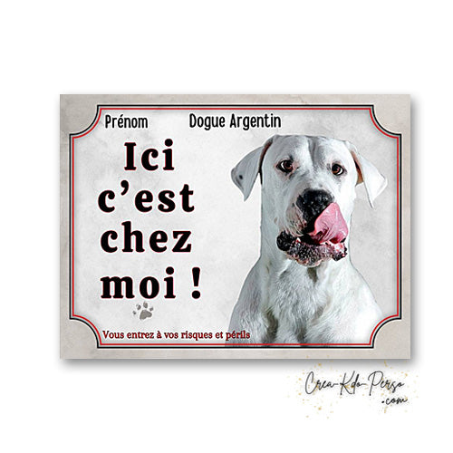 Plaque dogue argentin Attention au chien panneau de portail je monte la garde
