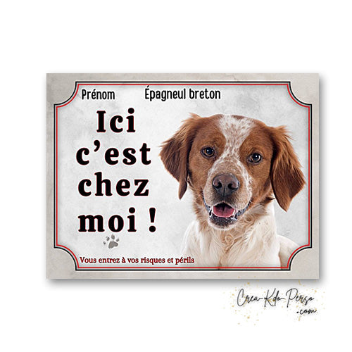 Plaque epagneul breton Attention au chien panneau de portail je monte la garde