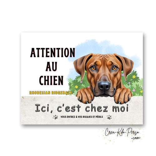 Plaque Rhodesian Ridgeback panneau de portail Attention au chien