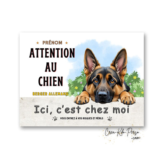 Plaque Berger Allemand Panneau de portail Attention au chien ici c'est chez moi