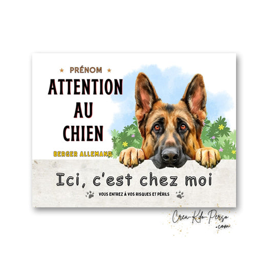Plaque Berger Allemand Panneau de portail Attention au chien ici c'est chez moi