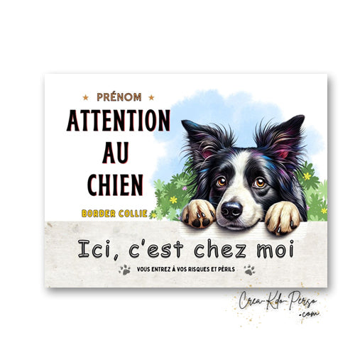 Plaque Border Collie Panneau de portail Attention au chien