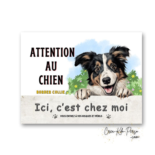 Plaque Border Collie Panneau de portail Attention au chien