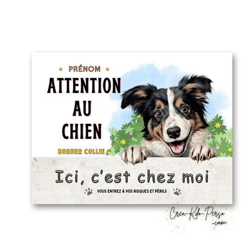Plaque Border Collie Panneau de portail Attention au chien