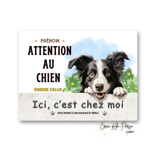 Plaque Border Collie Panneau de portail Attention au chien