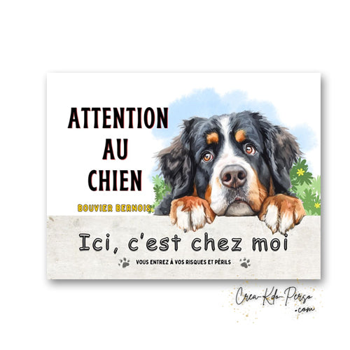 Plaque Bouvier Bernois Attention au chien Panneau de portail je monte la garde
